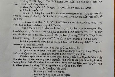 Thông báo tuyển sinh năm học 2025-2026