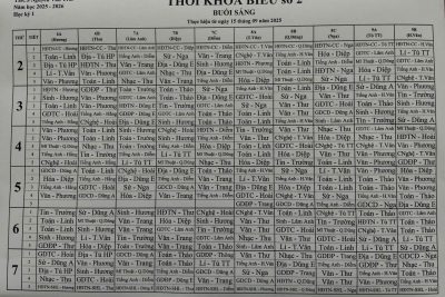 Thời khóa biểu số 2 (Bắt đầu từ ngày 15 tháng 9 năm 2025)