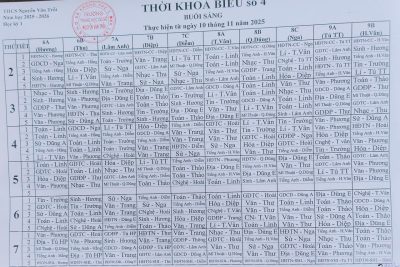 Thời khóa biểu số 4 (bắt đầu từ ngày 10 tháng 11 năm 2025)